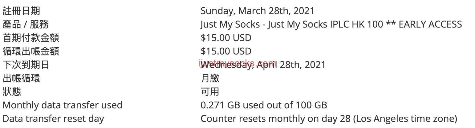 Just My Socks IPLC HK 100