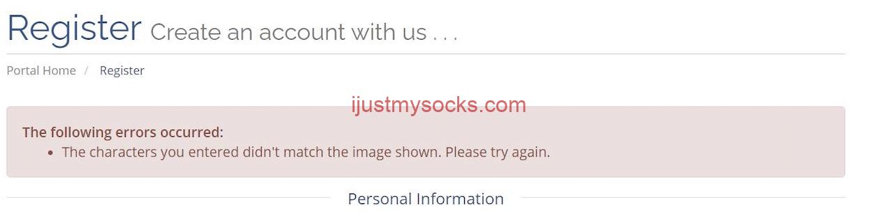 Just My Socks 验证码不正确