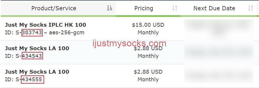 Just my Socks Service ID